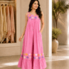 Pink Jamdani frock with multicolour floral motifs