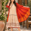 Ivory and Rust Orange Jamdani layered dress