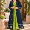 Navy blue and green Jamdani layered dress