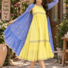 Lemon yellow and blue Jamdani layered dress
