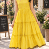 Yellow Jamdani cotton frock with floral detailing
