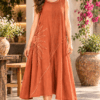 Terracotta embroidered A-line frock for women